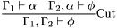 \[\frac{\Gamma_1\vdash\alpha\quad \Gamma_2, \alpha\vdash\phi} {\Gamma_1, \Gamma_2\vdash\phi}\mbox{Cut}\]